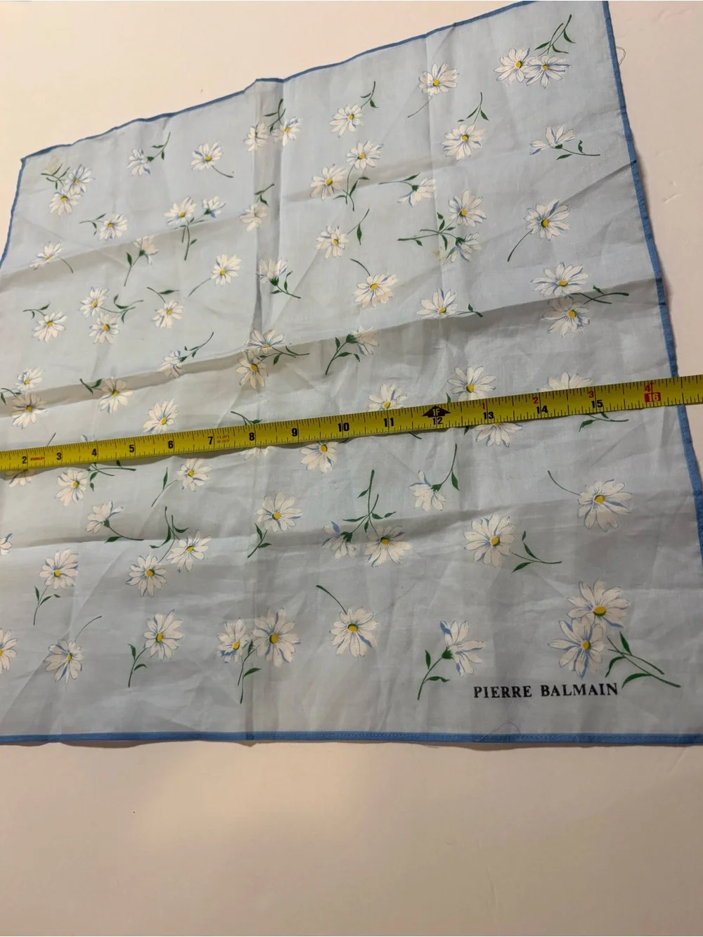 Pierre Balmain Light Blue Floral Scarf with White Daisies